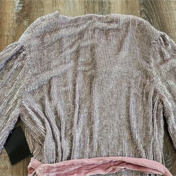 Retrofete Gabrielle Robe Dress in Dusty Lilac Purple XS Sequins NWT Long Sleeve - Picture 8 of 13